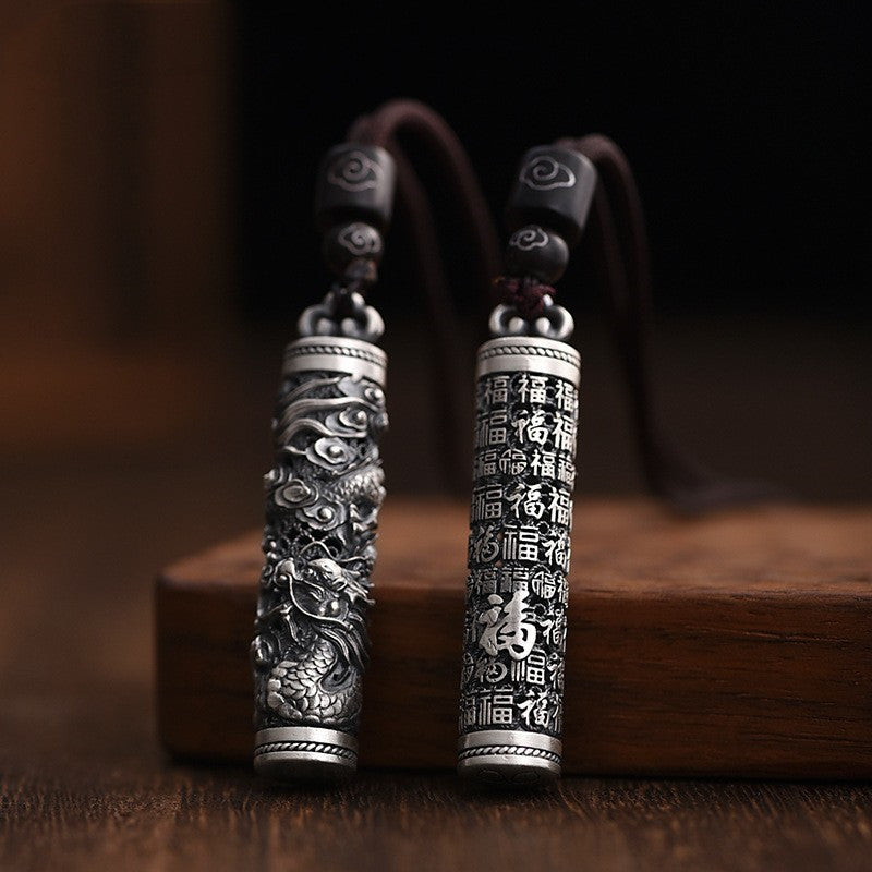 Carved Fu Character Dragon Protection Pendant | Chinese Jewelry