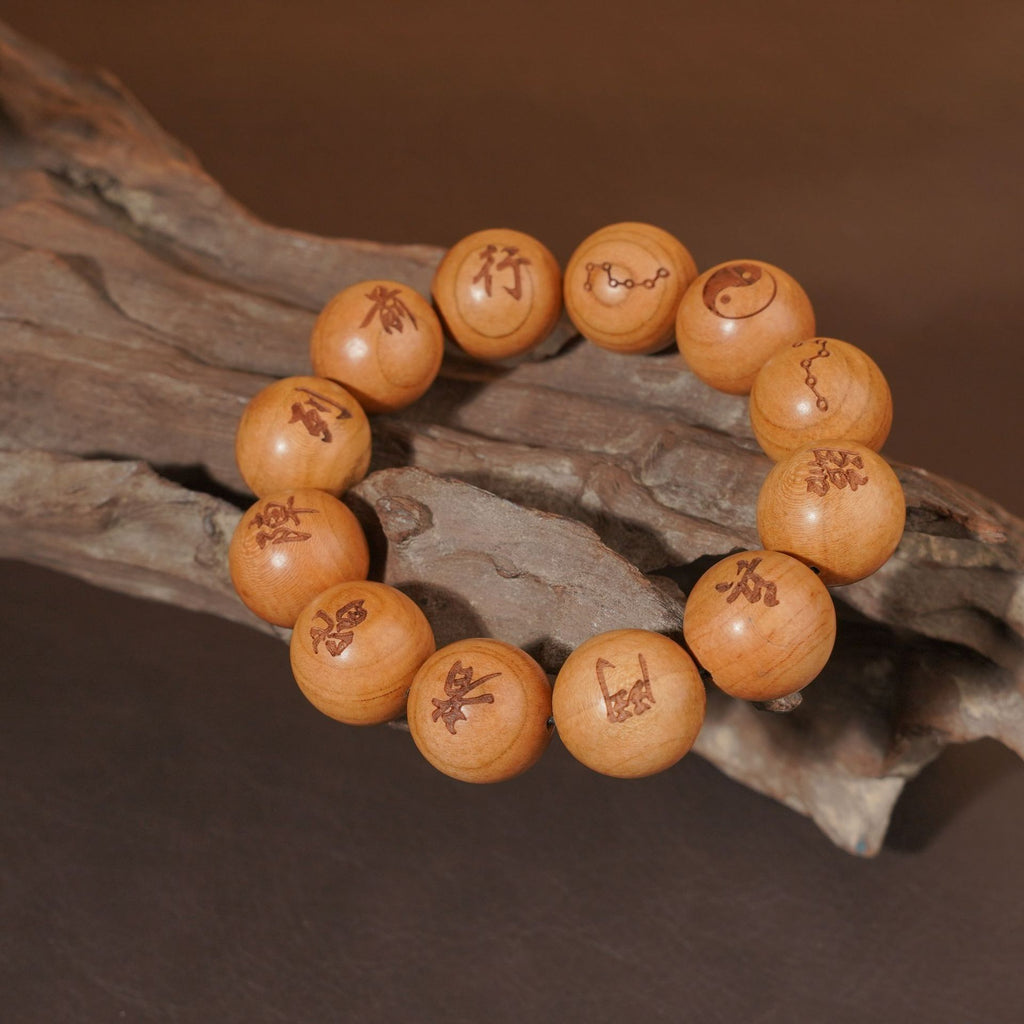 Nine Word Mantra Peach Wood Protection Beads