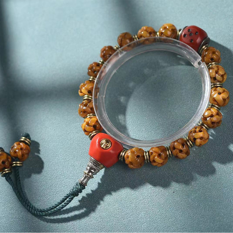 Camel Bone Hollow Carved Bracelet Glass Guru Beads Dice Charm