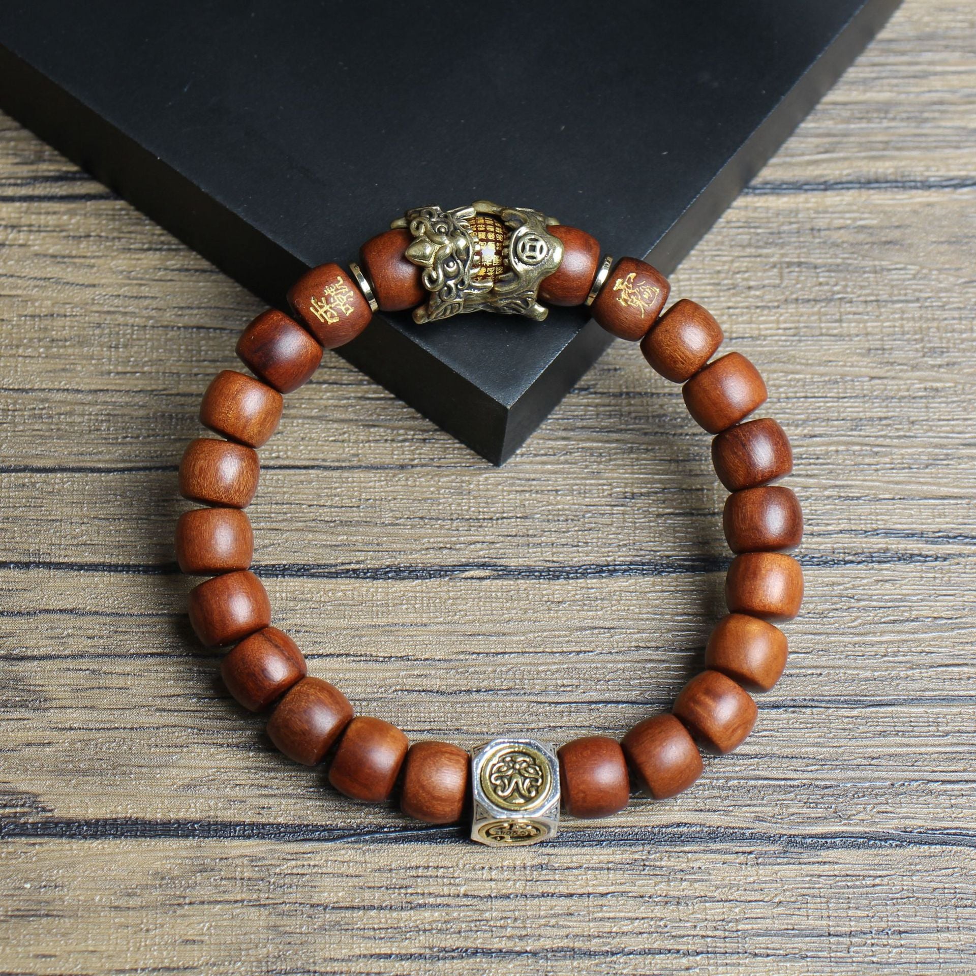 Natural Thunder Strike Wood Pixiu Feng Shui Bracelet - Wealth Protection Evil Ward Off Good Luck Prayer Beads