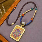 Tibetan Mandala Thangka Amulet - Agate Copper Vase Dzi Necklace