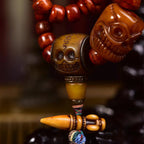 Tibetan Vintage Bone Barrel Beads Prayer Bracelet - Citipati Skull Vajra Pestle