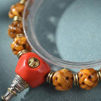 Camel Bone Hollow Carved Bracelet Glass Guru Beads Dice Charm