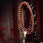 Tibetan Vintage Etched Agate Prayer Beads - Deer Bone Guru Bead