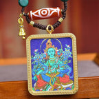Tibetan Zodiac Guardian Green Tara Thangka Amulet Necklace