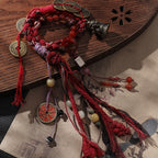 Tibetan Five-Ghost Coins Bell Energy Meditation Bracelet | Red Rope