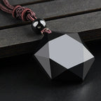 Six-Star Light Obsidian Protection Pendant | Black Stone Necklace