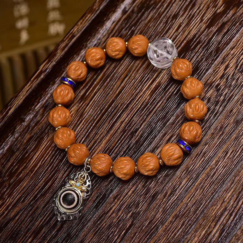 Monkey Head Bodhi Seed Bracelet Evil Eye Dzi Crystal Charm