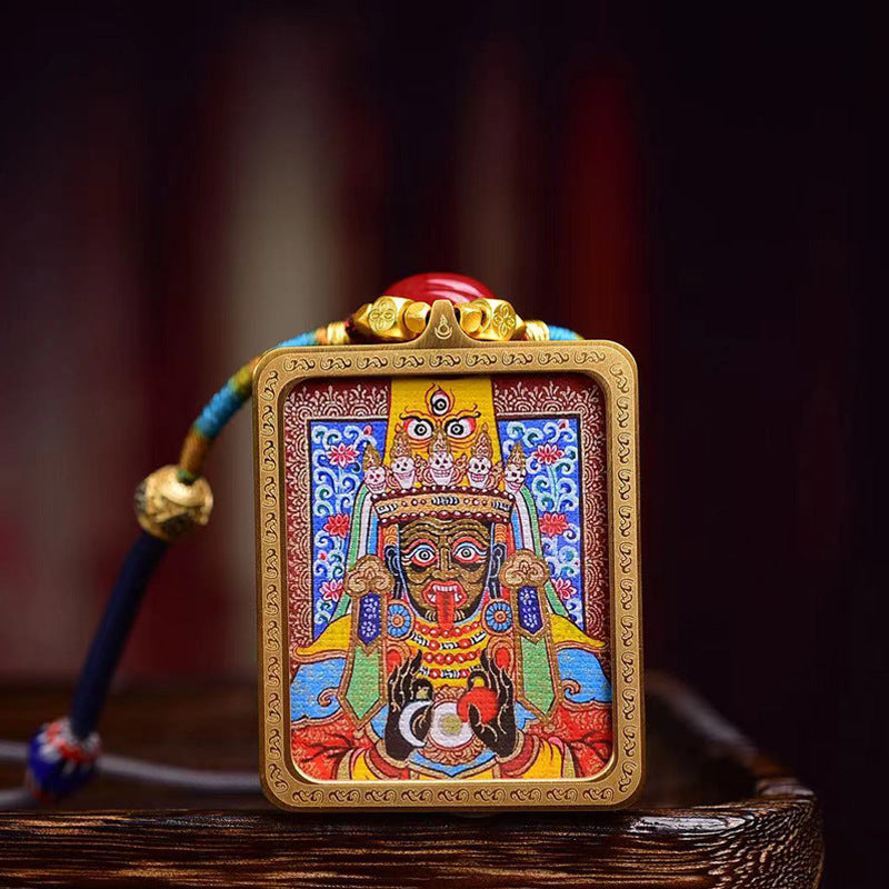 Tibetan Hand-Painted Dzambhala Thangka Amulet Necklace