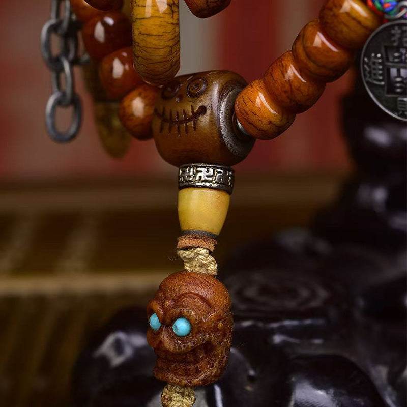 Tibetan Prayer Beads Bracelet - Yak Bone Pixiu Vajra Adai Skull Spacer