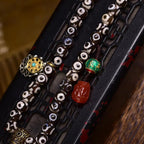 Tibetan Natural Three-Eye Dzi Bead 108 Prayer Beads Bracelet - Nanhong Agate Buddha Head
