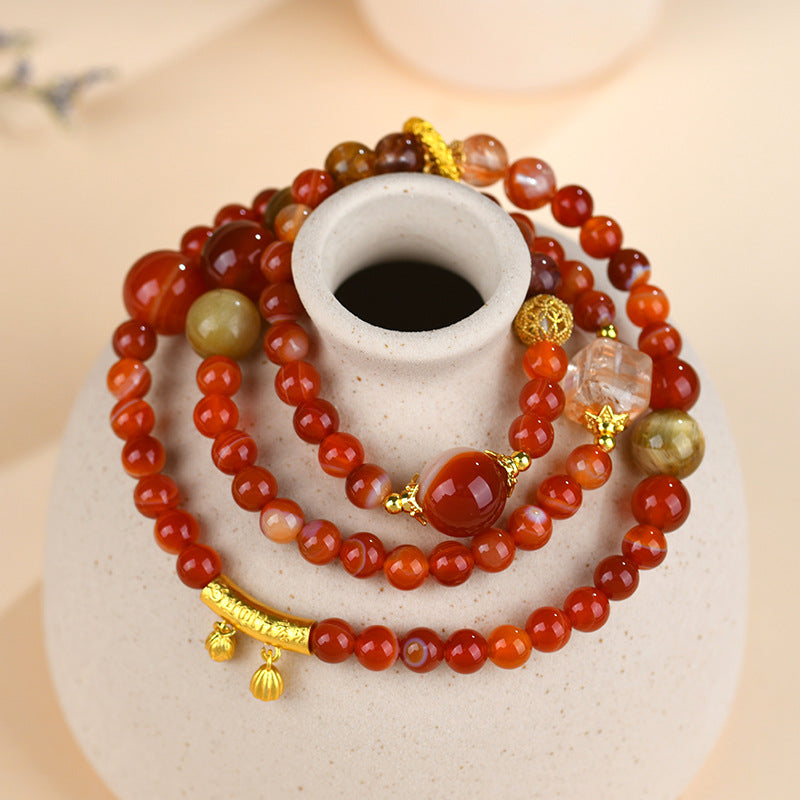 Three-Layer Agate Lotus Root Meditation Energy Bracelet | Natural