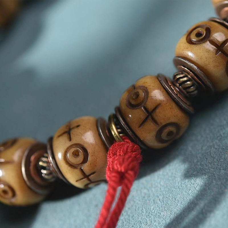 Camel Bone Silver Inlay Barrel Beads Bracelet Gau Box Charm