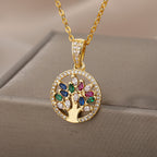 Tree of Life Gold-Plated Energy Necklace | Multicolor Stones