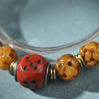 Camel Bone Hollow Carved Bracelet Glass Guru Beads Dice Charm