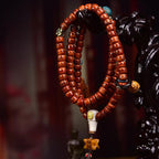 Tibetan Vintage Camel Bone Barrel Beads Prayer Bracelet - Meteorite Sherpa Agate