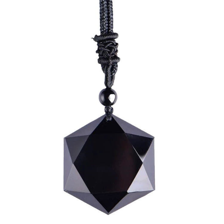 Six-Star Light Obsidian Protection Pendant | Black Stone Necklace