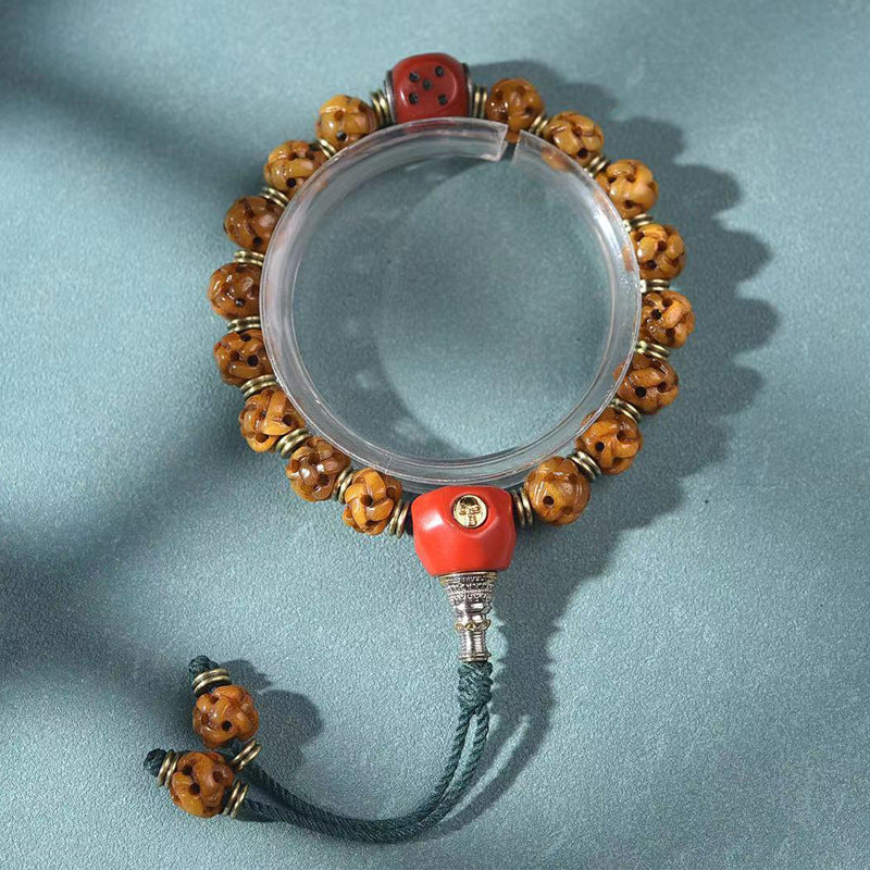 Camel Bone Hollow Carved Bracelet Glass Guru Beads Dice Charm