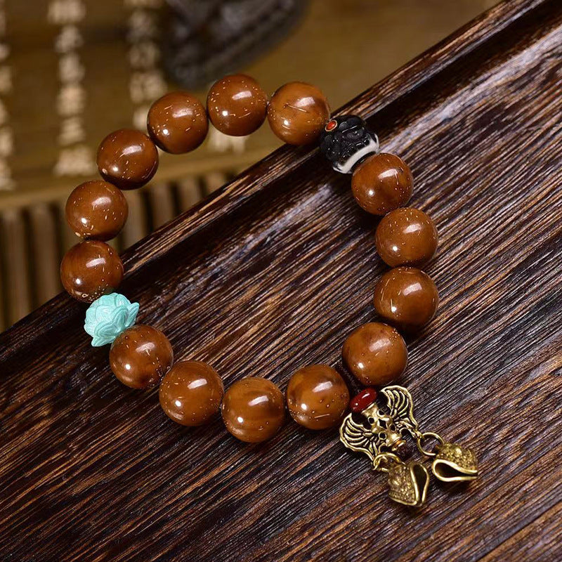 Purple Gold Rat Three Eye Bodhi Bracelet Angel Wing Charm