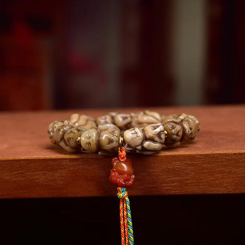 Bone Carved Fox Bracelet Red Agate Fox Tassel Charm