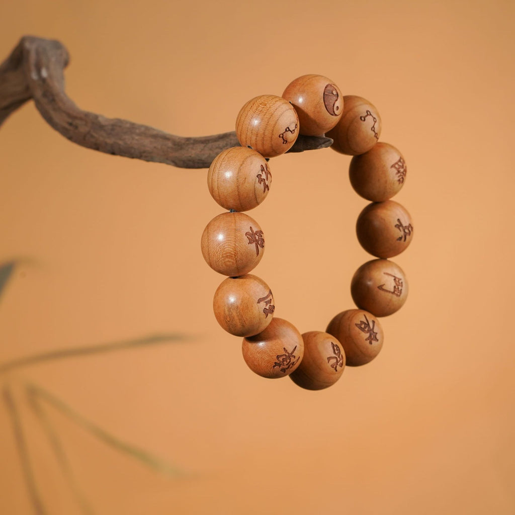 Nine Word Mantra Peach Wood Protection Beads