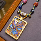 Tibetan Nine Purple Fire Phoenix Thangka Amulet Necklace