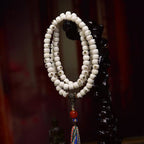 Tibetan Yak Bone Prayer Beads - Vintage Copper Swastika Inlay