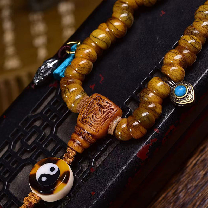 Tibetan Vintage Camel Bone 108 Prayer Beads Bracelet - Taiji Bagua Yak Bone Adai Guardian