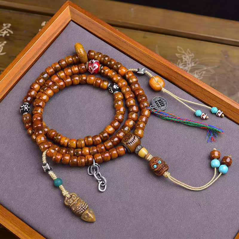 Tibetan Prayer Beads Bracelet - Yak Bone Pixiu Vajra Adai Skull Spacer