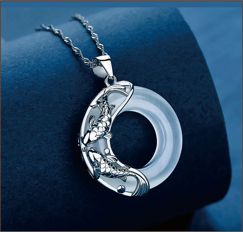 Koi Fortune Transformation Necklace | Jade Silver Pendant