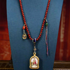 Tibetan Red Agate Prayer Beads - Ksitigarbha Buddha Amulet Necklace