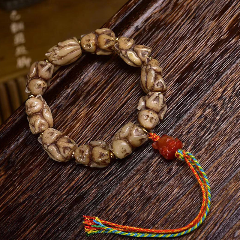 Bone Carved Fox Bracelet Red Agate Fox Tassel Charm