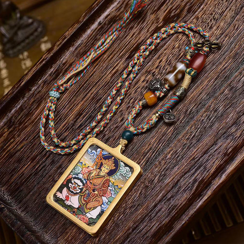 Tibetan Hand-Painted Ksitigarbha Thangka Amulet Necklace