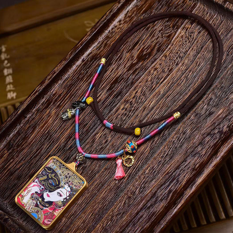 Tibetan Hand-Painted Dzambhala Past Life Thangka Amulet Necklace