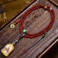Tibetan Red Agate Prayer Beads - Ksitigarbha Buddha Amulet Necklace