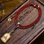 Tibetan Red Agate Prayer Beads - Ksitigarbha Buddha Amulet Necklace