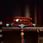 Tibetan Rudraksha Prayer Beads Bracelet - Past Present Future Turquoise Adai