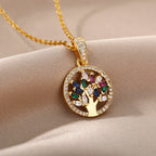 Tree of Life Gold-Plated Energy Necklace | Multicolor Stones