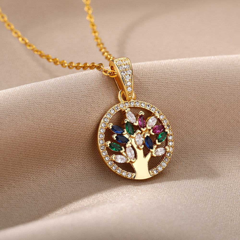 Tree of Life Gold-Plated Energy Necklace | Multicolor Stones