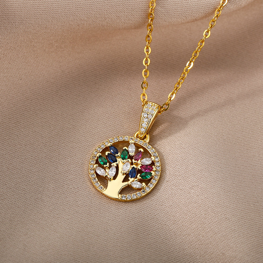 Tree of Life Gold-Plated Energy Necklace | Multicolor Stones