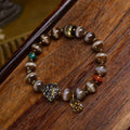 Ancient West Asian Etched Agate Bracelet Fudo Myoo Copper Beads