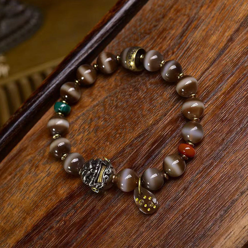 Ancient West Asian Etched Agate Bracelet Fudo Myoo Copper Beads