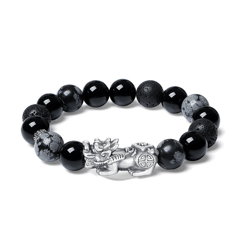 Wealth Guardian Black Obsidian Pixiu Activation Bracelet | Natural Stone