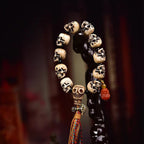 Tibetan Charnel Ground Skull Bracelet Camel Bone Carved Beads