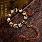 Tibetan Charnel Ground Skull Bracelet Camel Bone Carved Beads