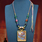 Tibetan Nine Purple Fire Phoenix Thangka Amulet Necklace