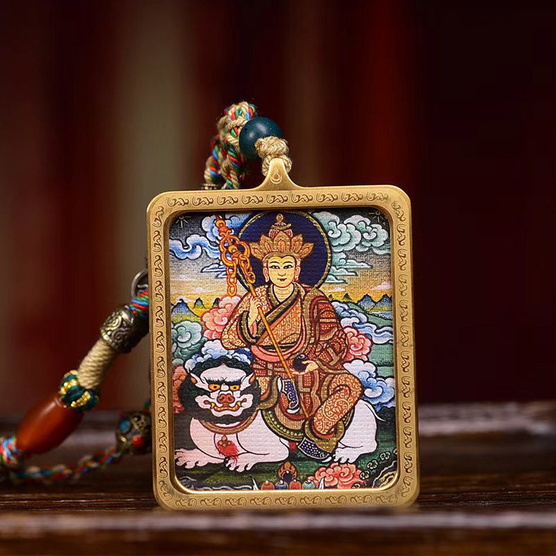 Tibetan Hand-Painted Ksitigarbha Thangka Amulet Necklace