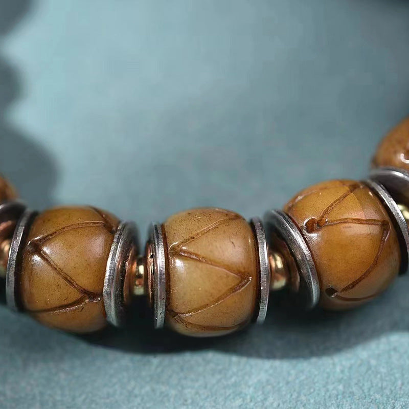 Carved Camel Bone Bracelet Silver Thangka Agate Charm