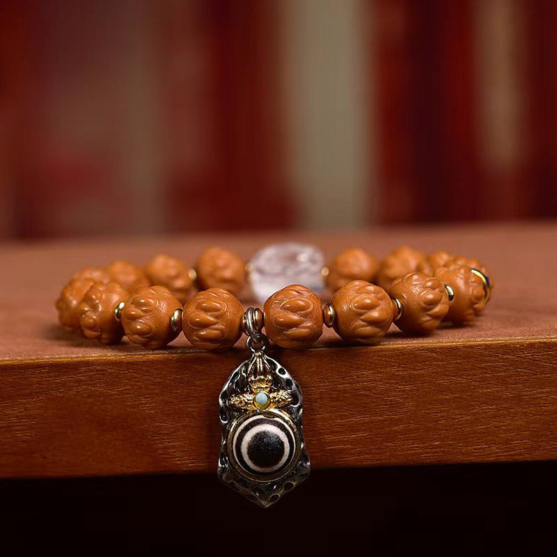 Monkey Head Bodhi Seed Bracelet Evil Eye Dzi Crystal Charm