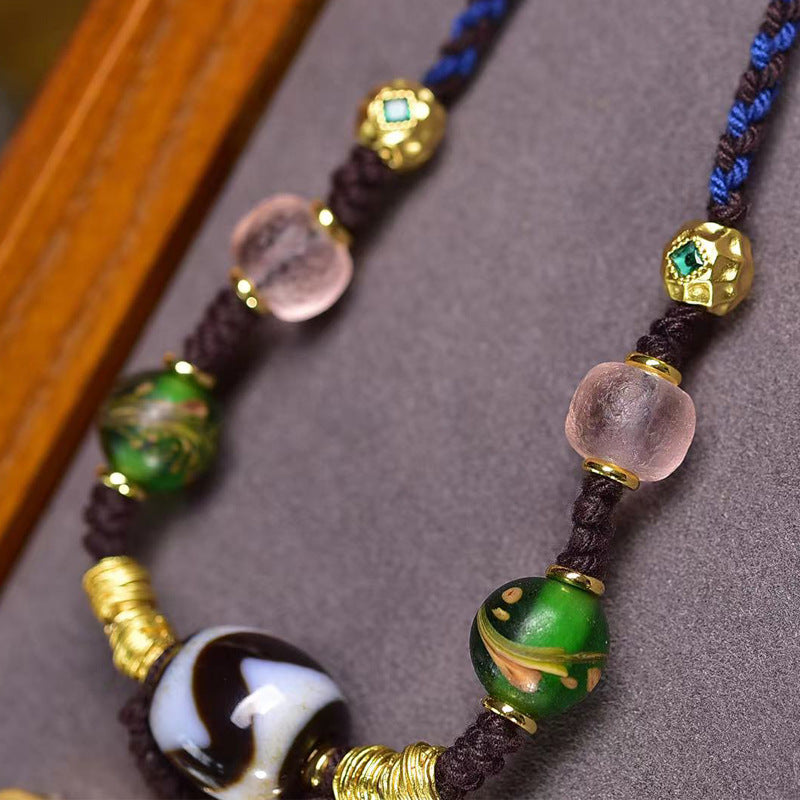 Tibetan Marici Deity Thangka Amulet Dzi Turquoise Necklace